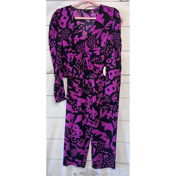 Milk & Honey Other - Abstract Purple & Black Tie-Waist Jumpsuit